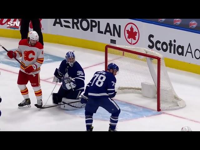 Jack Campbell two pad stack save vs Calgary Flames w/Joe Bowen Commentary (20/3/2021)