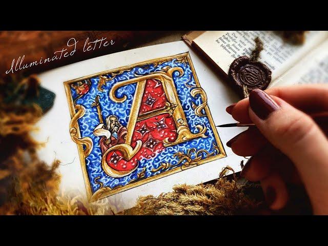 How to draw illuminated letter A | Medieval Illuminated manuscript tutorial with watercolor pencils