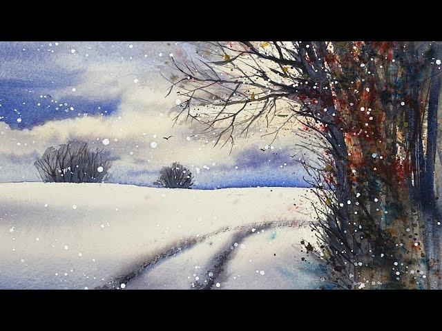 How To Paint Foreground & Background Trees in Watercolour Winter Landscape