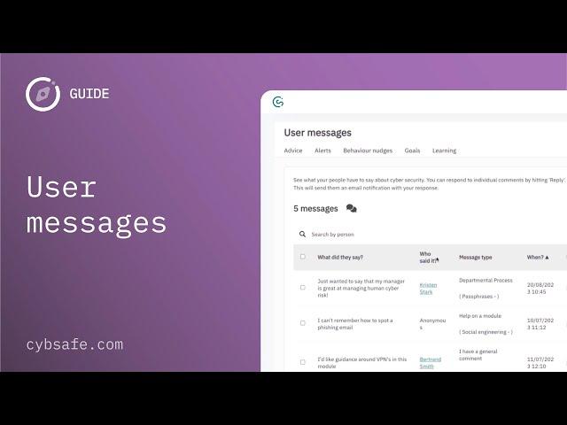 User messages | GUIDE | CybSafe product shorts