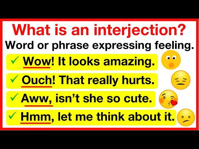 INTERJECTIONS  | What is an interjection? | Learn with examples | Parts of speech 8