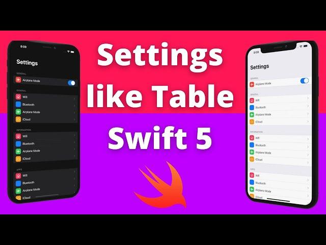 Settings like TableView in Swift 5 (Xcode 12, Swift 5, 2020) - iOS Development