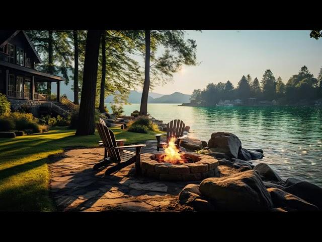 Morning Lakeside Ambience with Nature Sounds and Relaxing Campfire to Relax, Study & Stress Relief