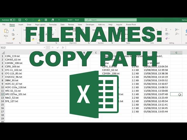 Copy list of filenames from folder into Excel (Windows)