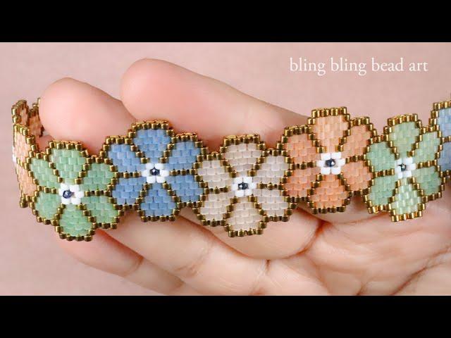 آموزش دستبند طرح گل در گل فقط با منجوق شیک و ظریف قسمت یک  Flower in Flower beaded bracelet part 1