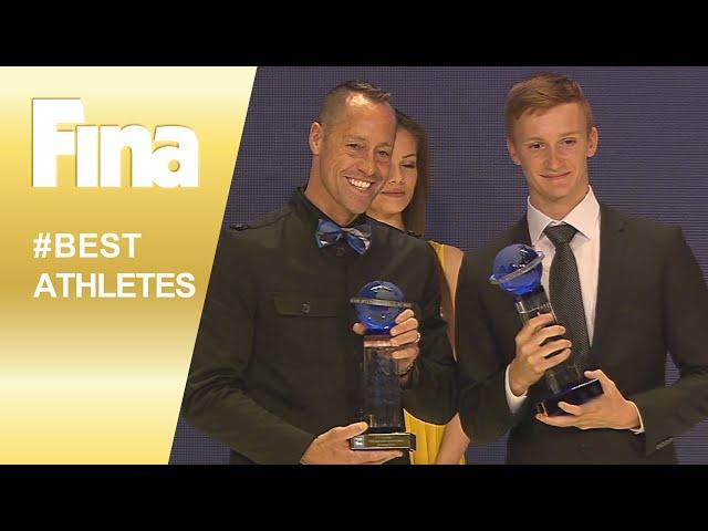 Mixed zone: Bill May & Aleksandr Maltsev - FINA Best Male Synchronised Swimmer 2015