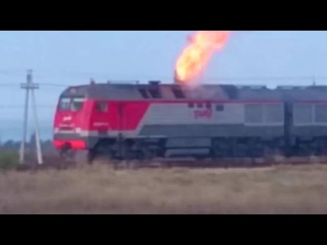 The fire in the exhaust manifold of a diesel locomotive 2TE25KM