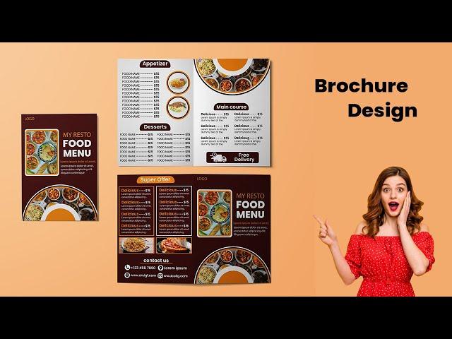 How to Design Brochure In Illustrator Tutorial | Bi-Fold (2 fold) Brochure Design | food menu.