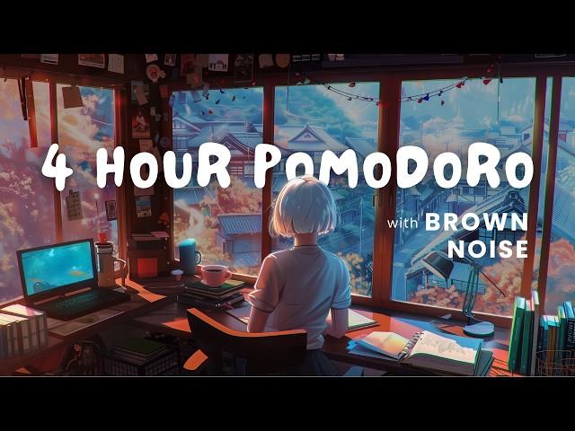 4 Hour Pomodoro | 50 Minute Intervals | with BROWN NOISE for ADHD Focus 