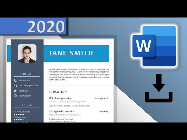 CV Template Word DOWNLOAD FREE ⬇ (2020)  - Blue Resume Design with Icons  DOCX 