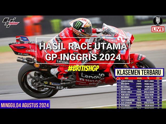 Hasil Motogp Hari ini~Hasil Race Gp Inggris 2024~Klasemen Motogp 2024 Terbaru~Jadwal Motogp 2024