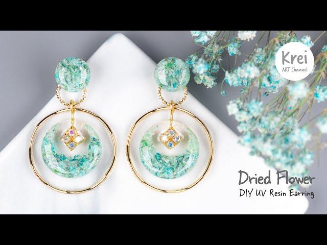 【UVレジン】UV Resin -DIY Dried Flower in UV Resin Earring. DIYでドライフラワーを使ってピアスを作りました〜