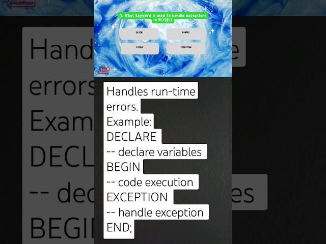 What keyword is used to handle exceptions in PL/SQL? #database #quiz