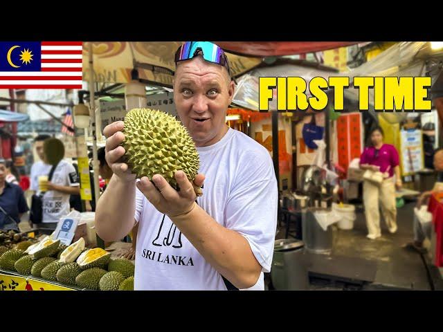 Dad Try Eating Durian Fruit for the First Time | Best STREET FOOD in CHINATOWN Kuala Lumpur 