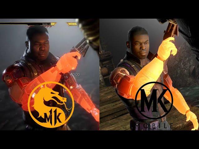 MK 11 vs MK Mobile - JAX BRIGGS all moves & Fatal Blow Side-by-side Comparison.