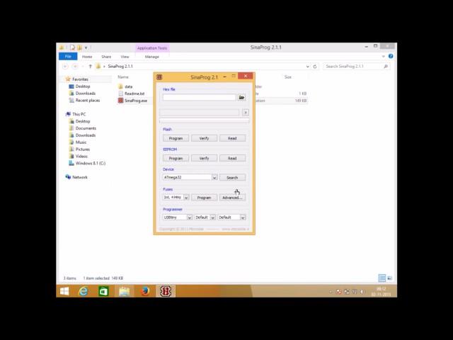 How to use sinaprog to burn hex code and set fusebits with avr mcu 2