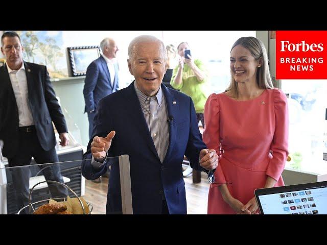 President Biden Makes An Unscheduled Campaign Stop At A Coffee Shop In Scranton, Pennsylvania