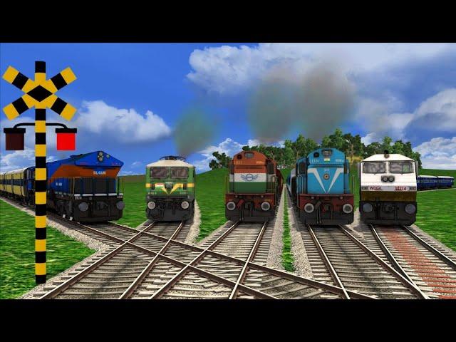 5 Line Branched Railroad Crossing | Back to Back Trains Crossing – Forked Railroad Track Crossroad