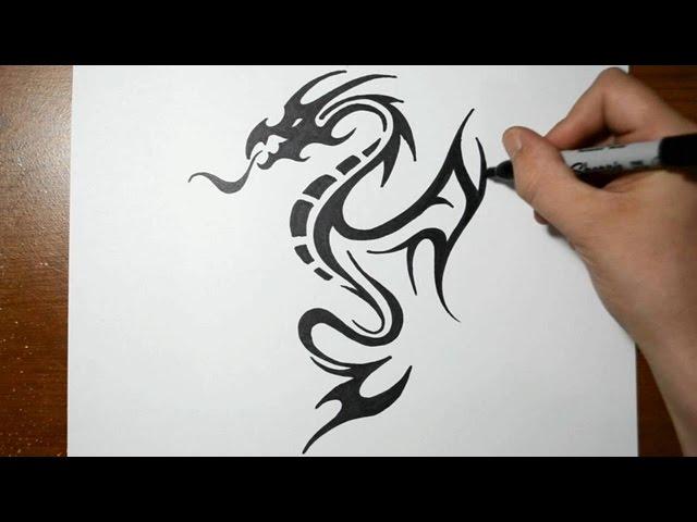 How to Draw a Tribal Dragon Tattoo Design - Sketch 5