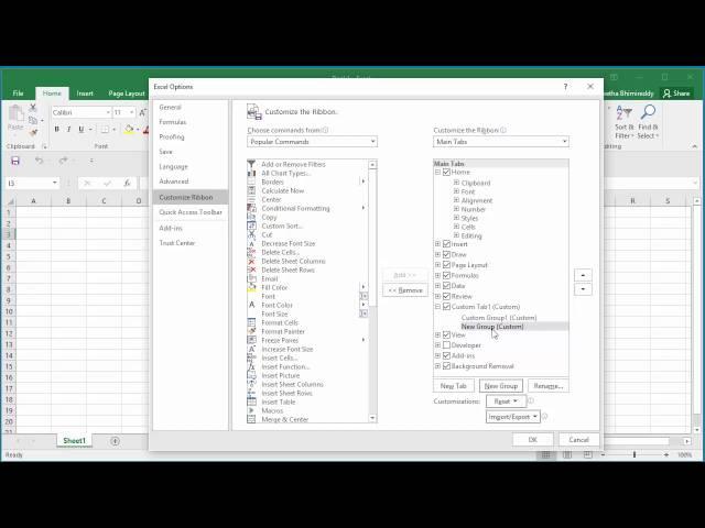 How to Customize Ribbon and Add a New Tab in Excel 2016