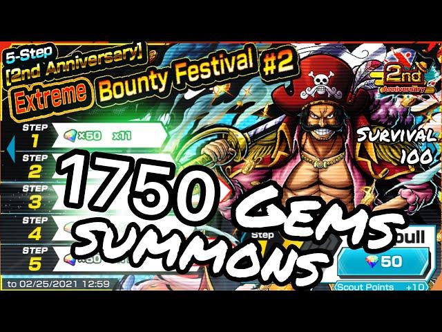 1750 GEMS GOL D. ROGER SUMMONS + SURVIVAL 100 | 2ND ANNI EX BOUNTY FEST | ONE PIECE BOUNTY RUSH OPBR