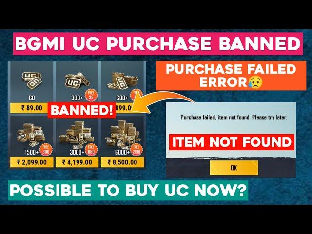 BGMI UC Buy Error Purchase Failed | Item Not Found | How to buy UC in bgmi after ban 