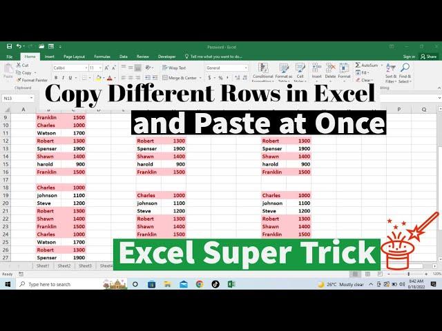 How To Copy different Multiple Rows and Paste Them at Once | Copy and Paste Selected Rows In Excel