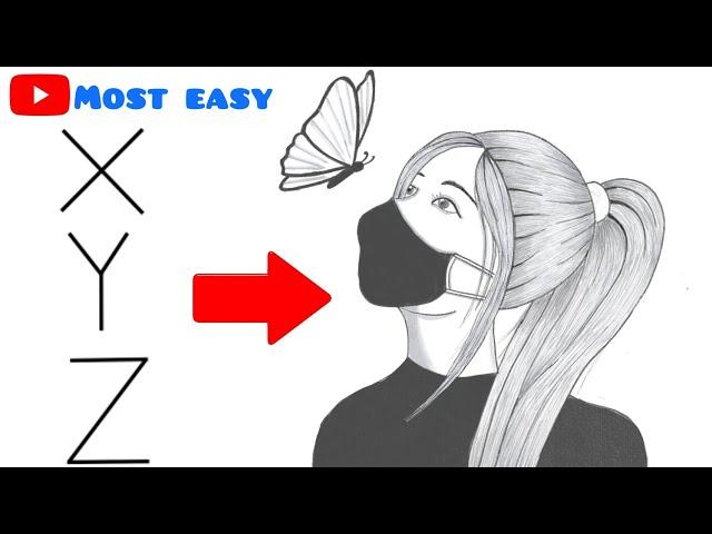 How to draw a girl with mask | pencil sketch step by step | how to draw a girl