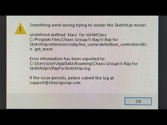 V-Ray: SketchUp error with Expected string | live_scene:456: