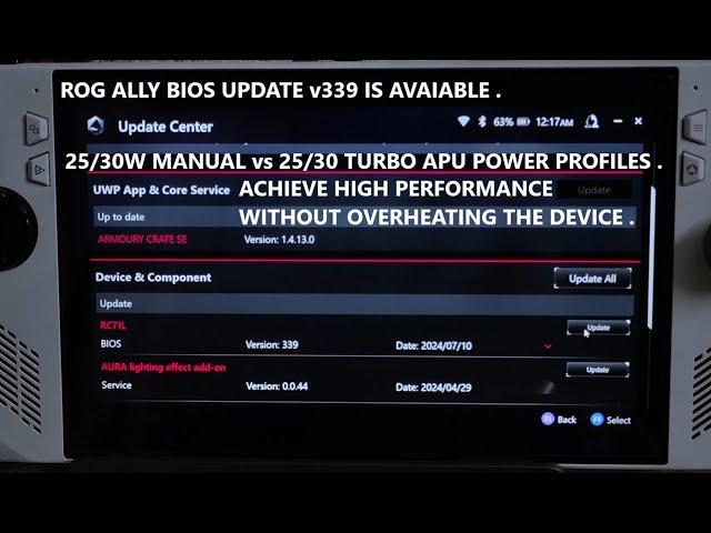 Rog Ally New Bios 339 | Fan Curve Updated | 25/30 Watts Turbo vs Manual Modes | Adjusting Fan Curves