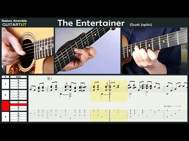 The Entertainer - (Scott Joplin) - Chet Atkins - Guitar Tutorial Slow Played Tabs & Score