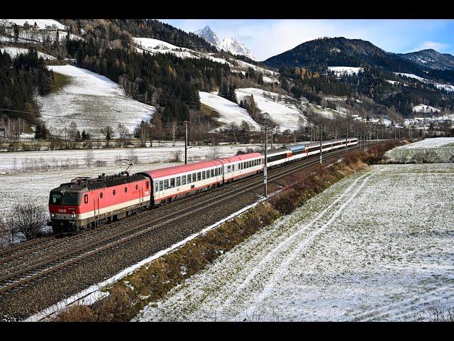 Bahnverkehr in Rottenmann am 21.11.24 - "Tauernbahnumleiter, Hilfszug, Rh1144 am EC 164, Erzzüge"