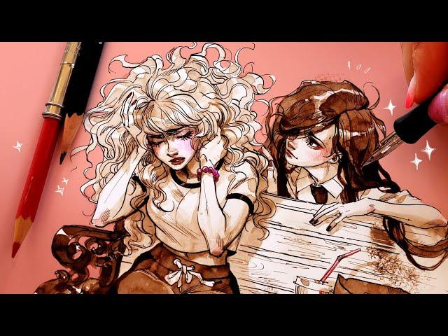  I Dropped INK on this drawing 3 TIMES... this is how I fix mistakes // Chill sketchbook session #3