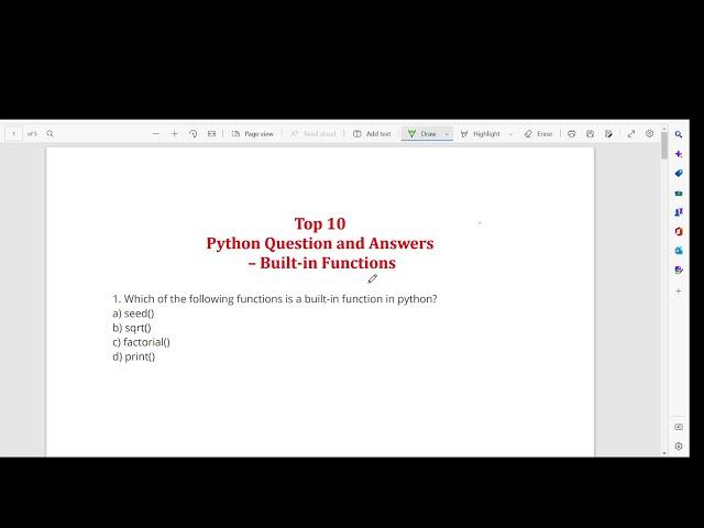 Top 10 Python MCQ on Built in Function