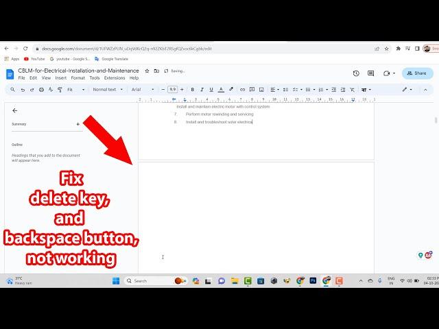 How to delete a page in google docs that won't delete