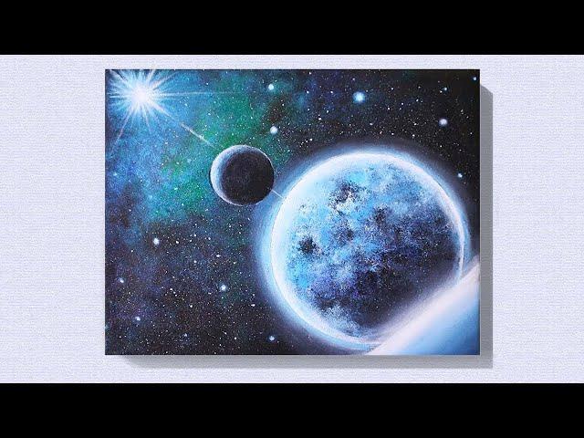 EASY MOON ACRYLIC PAINTING TUTORIAL FOR BEGINNERS  | EASY GALAXY PAINTING IDEA FOR BEGINNERS #40