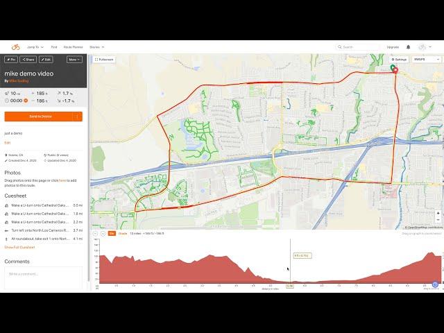 Demo of "route planner" on RideWithGPS web and phone app