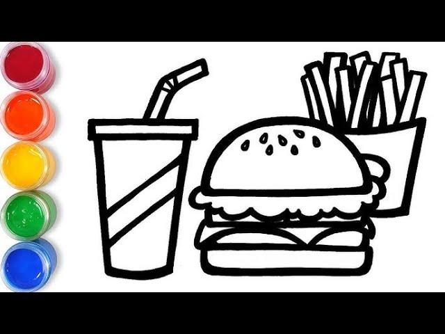 Let's learn to Burger meal drawing and coloring for Toddler, KiDs Art and Learn