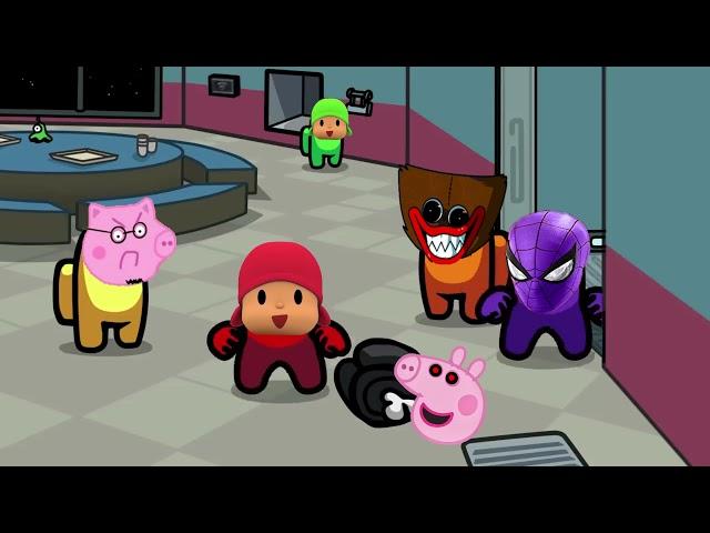 Spider Man Peppa Pig Huggy Wuggy Pocoyo in Among Us  Distraction dance animation 