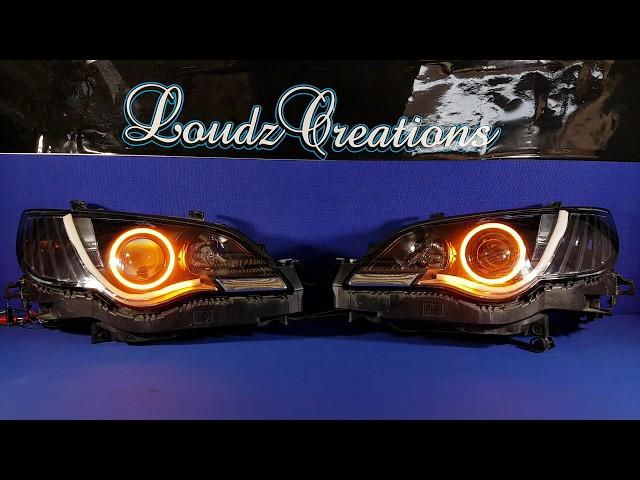 Subaru Liberty Legacy custom headlights white/amber LED halo rings sequential strips black