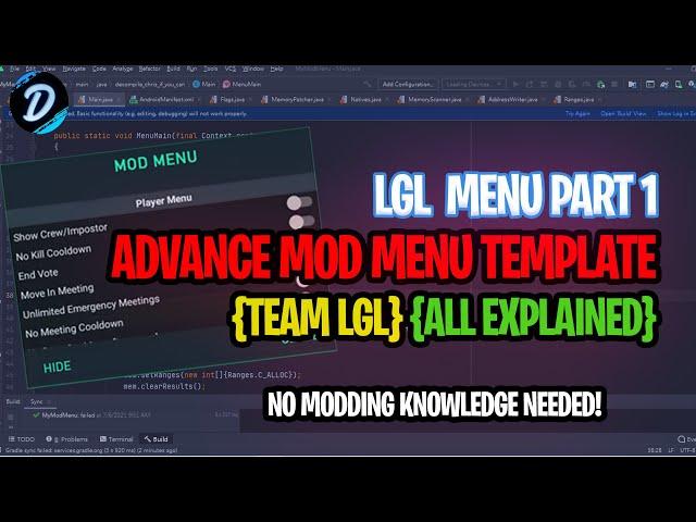 LGL Mod Menu Tutorial Pt:1 Using Android Studio (Team LGL){Beginners Tutorial} Mod Menu PT:- 1