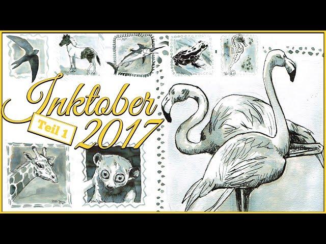 #Inktober2017 - Tiere zeichnen Challenge - Tuschzeichnungen von Jaana Kern - Woche 1 Flamingos