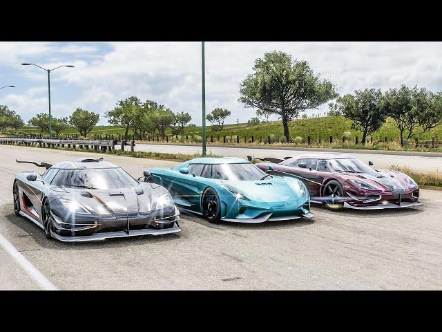 Forza Horizon 5 Drag race: Koenigsegg One:1 vs Agera RS vs Regera