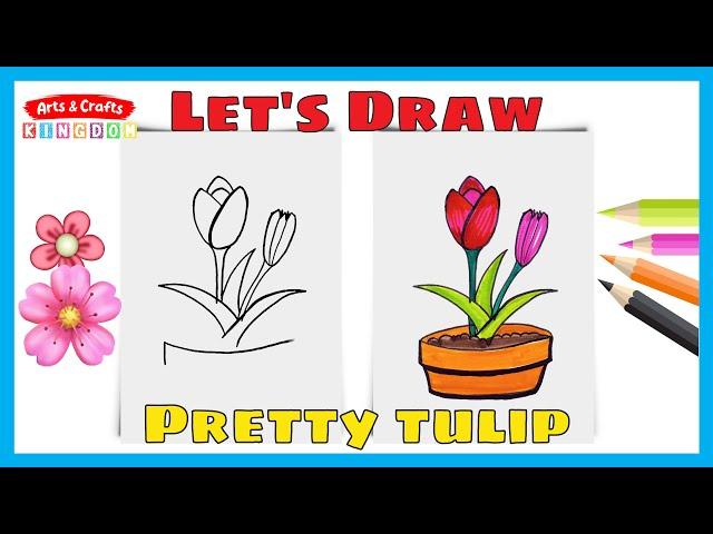 How to draw a Pretty Tulip with Arts and crafts kingdom Kids Learning