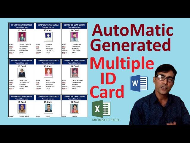 Automatic ID card creation in MS word using ms excel help in hindi || print on A4 page (CC)