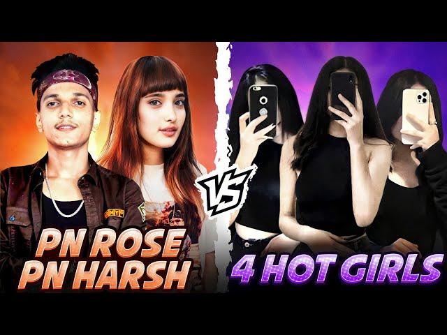 PN HARSH  &  PN ROSE vs 4 HOT  GIRL'S ! MOST OVERPOWERED GAMEPLAY ️ - Garena Free Fire