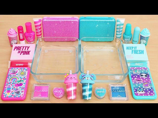 Pink vs Teal - Mixing Makeup Into Satisfying Slime ASMR for 1 Hour