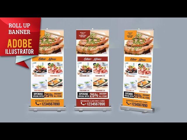 How To Design Food Roll Up Banner for Restaurant | Adobe Illustrator