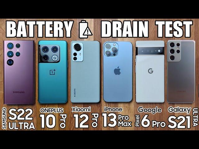 Samsung S22 Ultra vs OnePlus 10 Pro / iPhone 13 Pro Max / Xiaomi 12 / Pixel 6 - BATTERY DRAIN TEST!