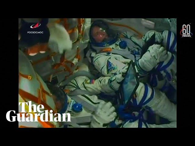 Footage from inside Soyuz spacecraft shows crew at moment of failure